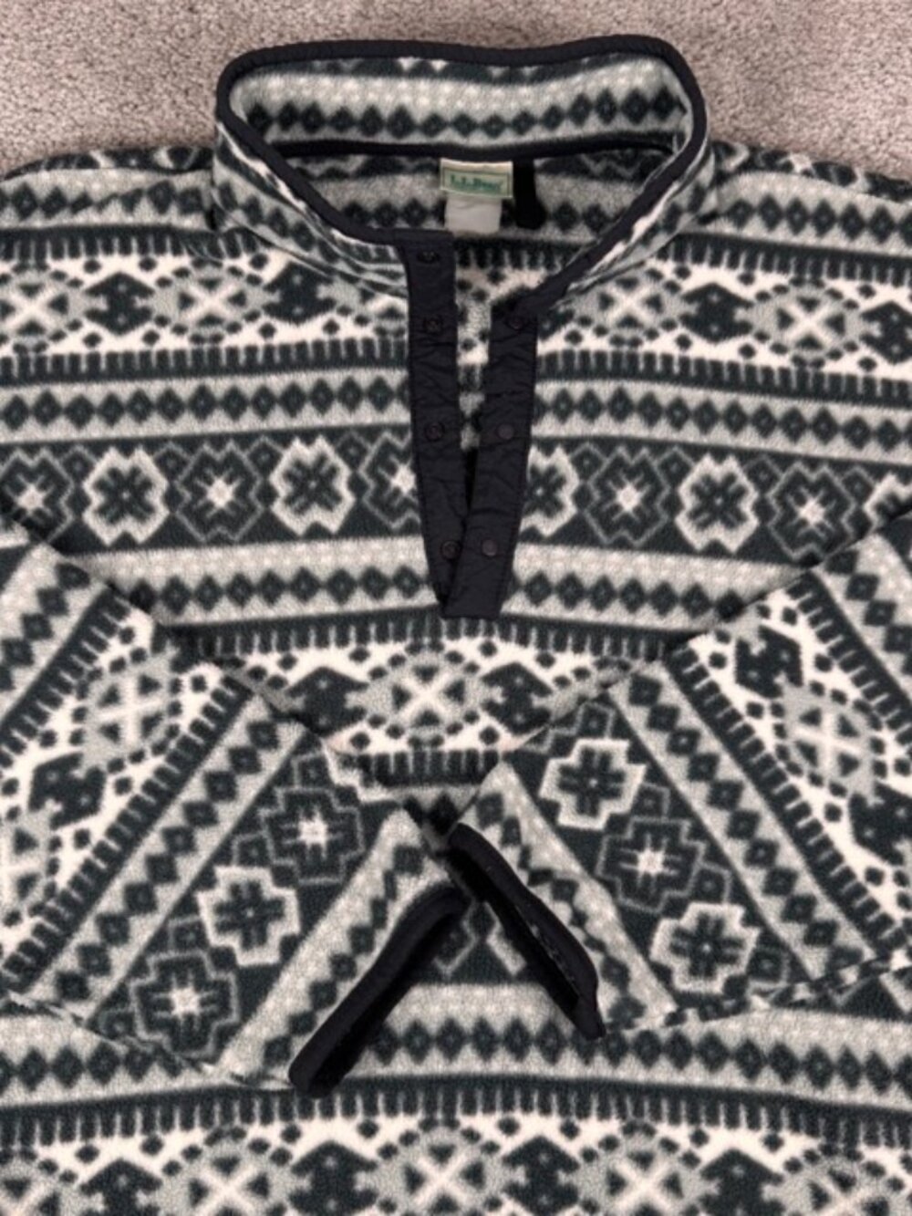 Vintage 90s LL Bean Snap T Fleece Jacket Mens Sz L Aztec White Grey USA Winter